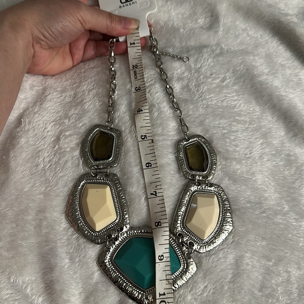 NWT Bansri Turquoise Chunky Statement Necklace in Silver tone NEW - Picture 10 of 14
